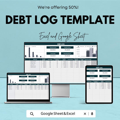 Debt Log Template | Debt Payoff Tracker Spreadsheet | Personal Finance Debt Planner | Excel & Google Sheets | Loan Payment Management Tool