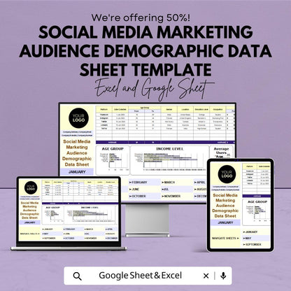Social Media Marketing Audience Demographic Data Sheet Template | Analytics Tracker | Demographic Report Spreadsheet | Google Sheets |