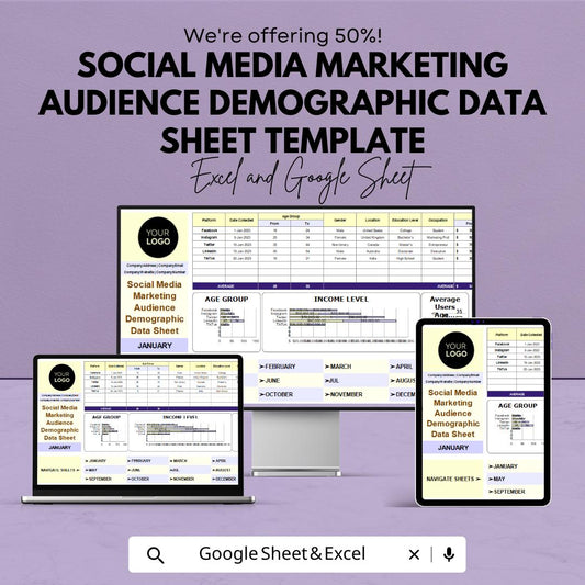 Social Media Marketing Audience Demographic Data Sheet Template | Analytics Tracker | Demographic Report Spreadsheet | Google Sheets |