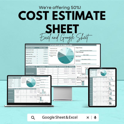 Cost Estimate Sheet - Excel & Google Sheets Template for Project Cost Estimation - 50% Off