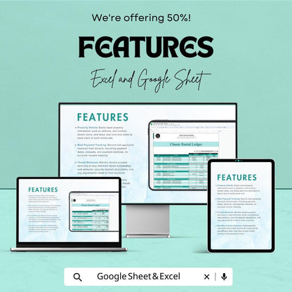 Classic Rental Ledger Template | Excel & Google Sheets | Rent Payment Tracker | Tenant Ledger | Property Management Spreadsheet