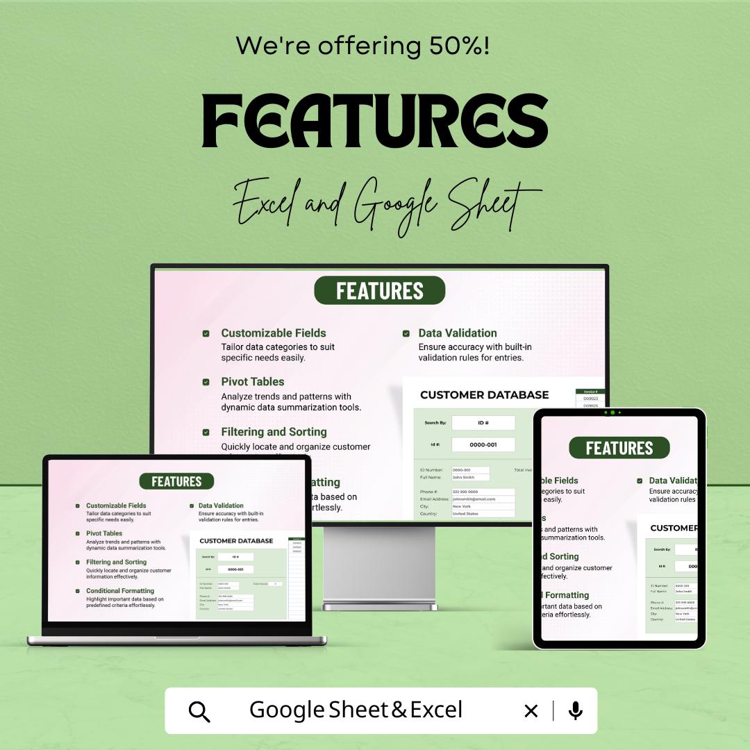 Customer Database Excel Template | Excel & Google Sheets Client Management System | Customer Records Tracker | Business Database Spreadsheet