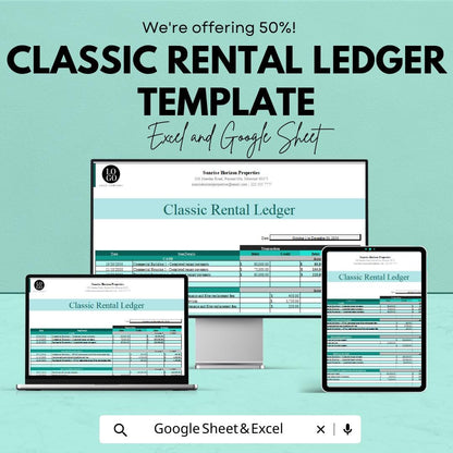 Classic Rental Ledger Template | Excel & Google Sheets | Rent Payment Tracker | Tenant Ledger | Property Management Spreadsheet