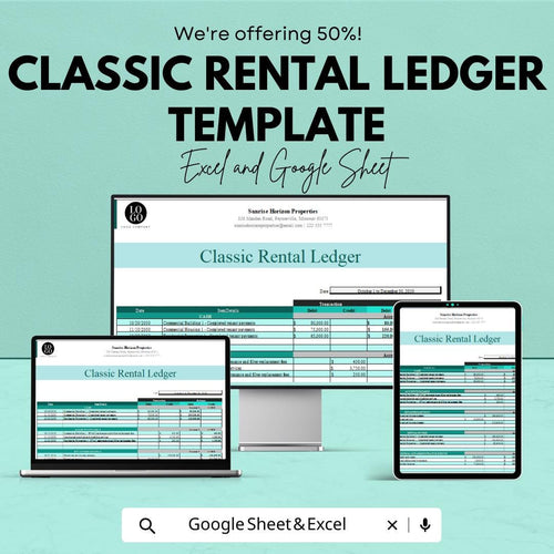 Classic Rental Ledger Template | Excel & Google Sheets | Rent Payment Tracker | Tenant Ledger | Property Management Spreadsheet
