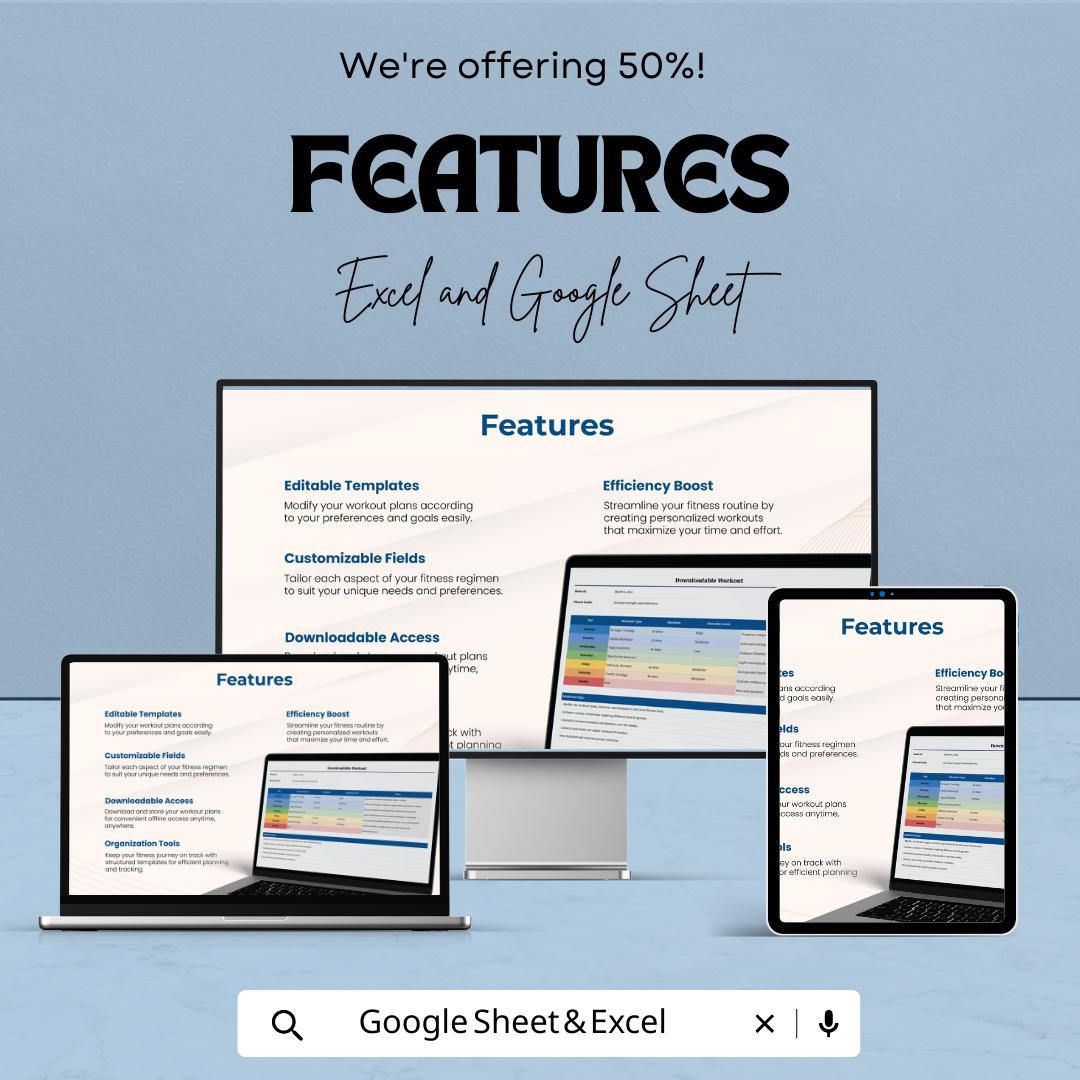 Workout Planner Spreadsheet | Weekly Workout Template | Fitness Tracker Template | Excel and Google Sheets Workout Planner | Gym Workout Log