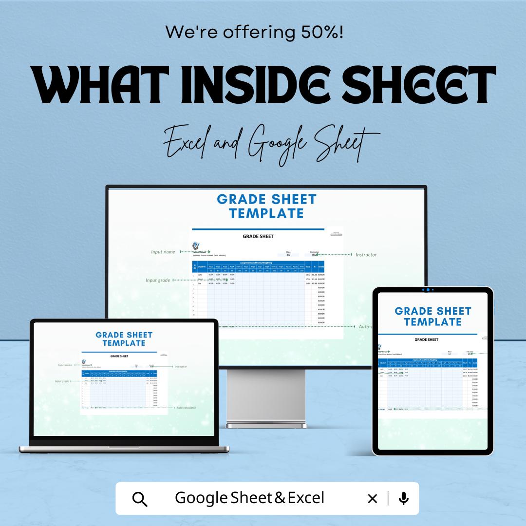 Grade Sheet Template | Teacher Grade Tracker | Student Performance Record | Editable Digital Download