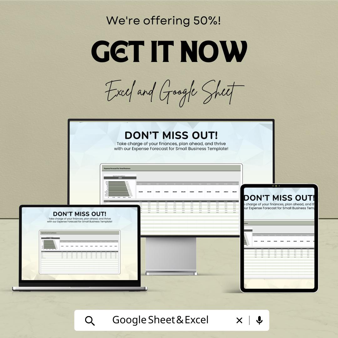 Expense Forecast for Small Business Template | Excel and Google Sheets Expense Planner | Monthly & Yearly Budget Forecast Spreadsheet