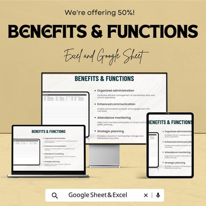 Church Membership Record Log Template | Church Member Tracker Spreadsheet | Excel & Google Sheets Template | Ministry Management