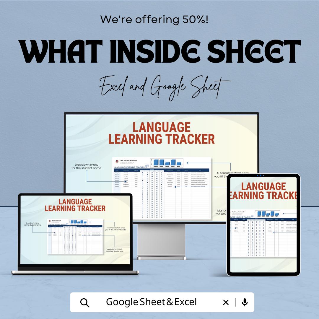 Language Learning Tracker  Template | Study Planner Spreadsheet | Language Study Log | Progress Dashboard | Student Tracker