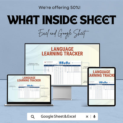 Language Learning Tracker  Template | Study Planner Spreadsheet | Language Study Log | Progress Dashboard | Student Tracker
