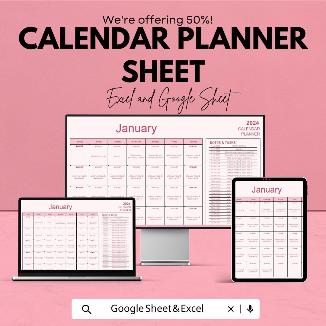 Calendar Planner Sheet - Excel and Google Sheets Template for Easy Monthly Scheduling