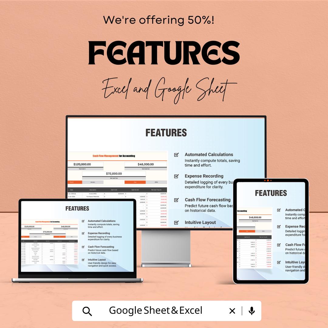 Cash Flow Management for Accounting | Excel & Google Sheet Template | 50% Off! | Financial Tracker