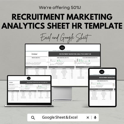 Recruitment Marketing Analytics Sheet HR Template | HR Dashboard Excel Google Sheet | Recruitment KPI Tracker | Recruitment Metrics Template