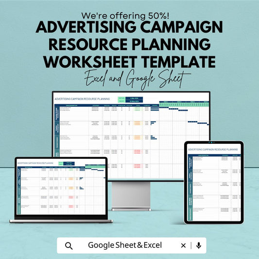 Advertising Campaign Resource Planning Template  | Marketing Campaign Planner | Project Timeline Tracker | Campaign Management Sheet