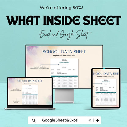 School Data Sheet Template | Student Tracker | Editable Excel and Google Sheets | Class Roster & Attendance Log | Printable School Planner