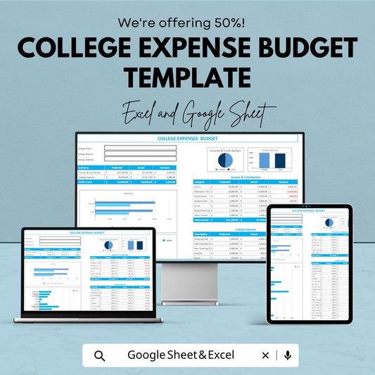 College Expense Budget Template | Student Budget Planner | College Budget Spreadsheet | Tuition Expense Tracker