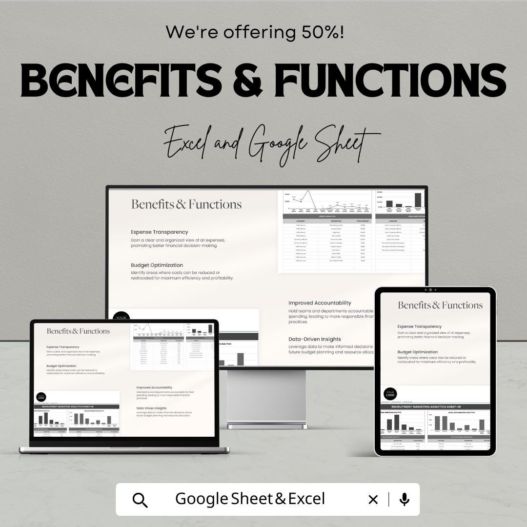 Recruitment Marketing Analytics Sheet HR Template | HR Dashboard Excel Google Sheet | Recruitment KPI Tracker | Recruitment Metrics Template