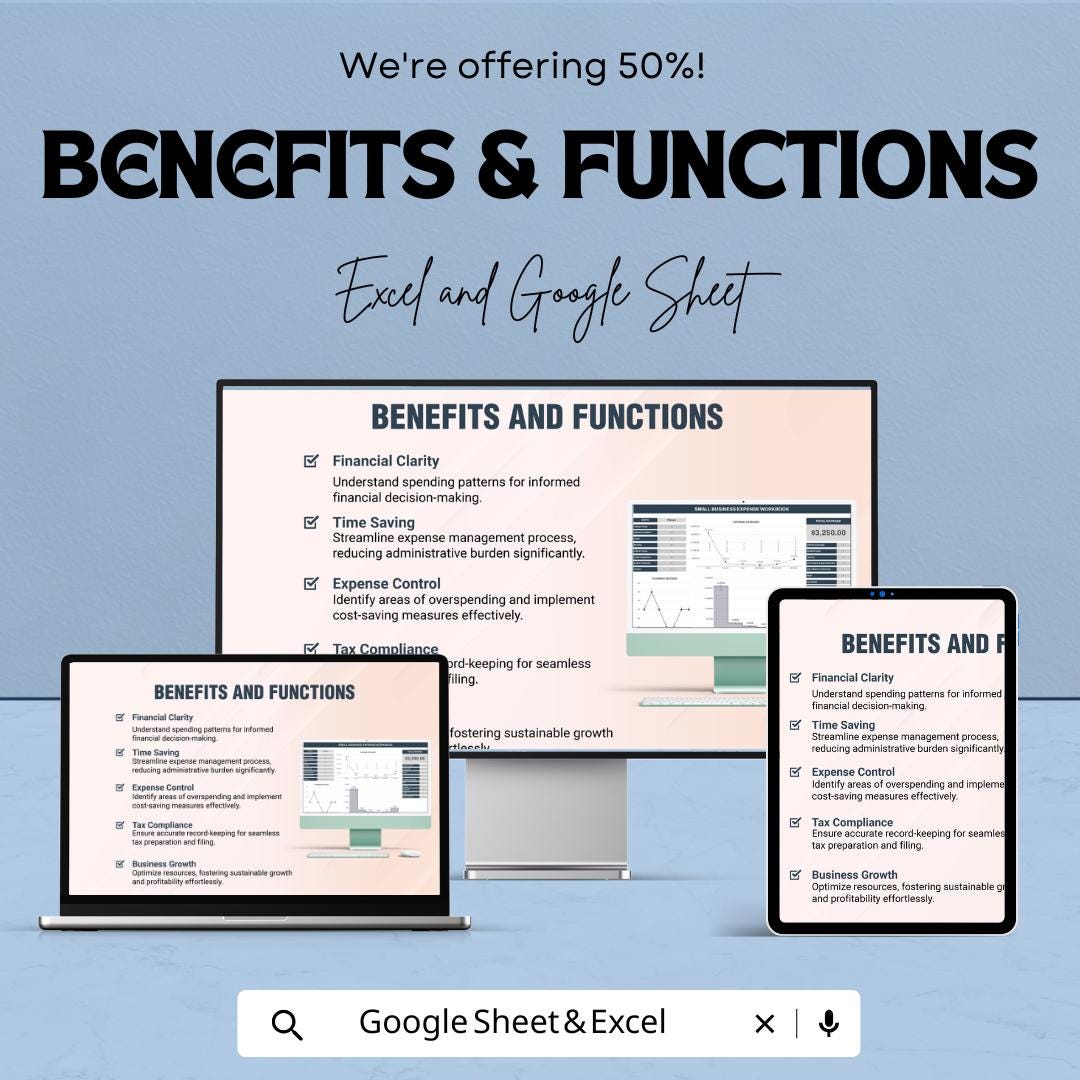 Small Business Expense Workbook Template | Expense Tracker Spreadsheet | Business Budget Planner | Monthly Finance Tracker