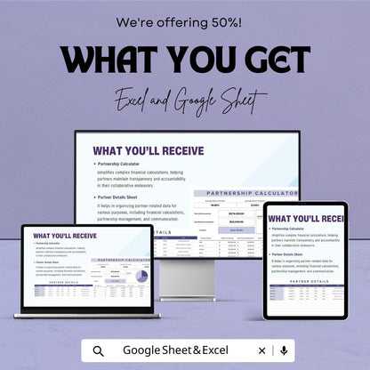 Partnership Calculator Template | Profit and Loss Distribution Calculator for Excel & Google Sheets