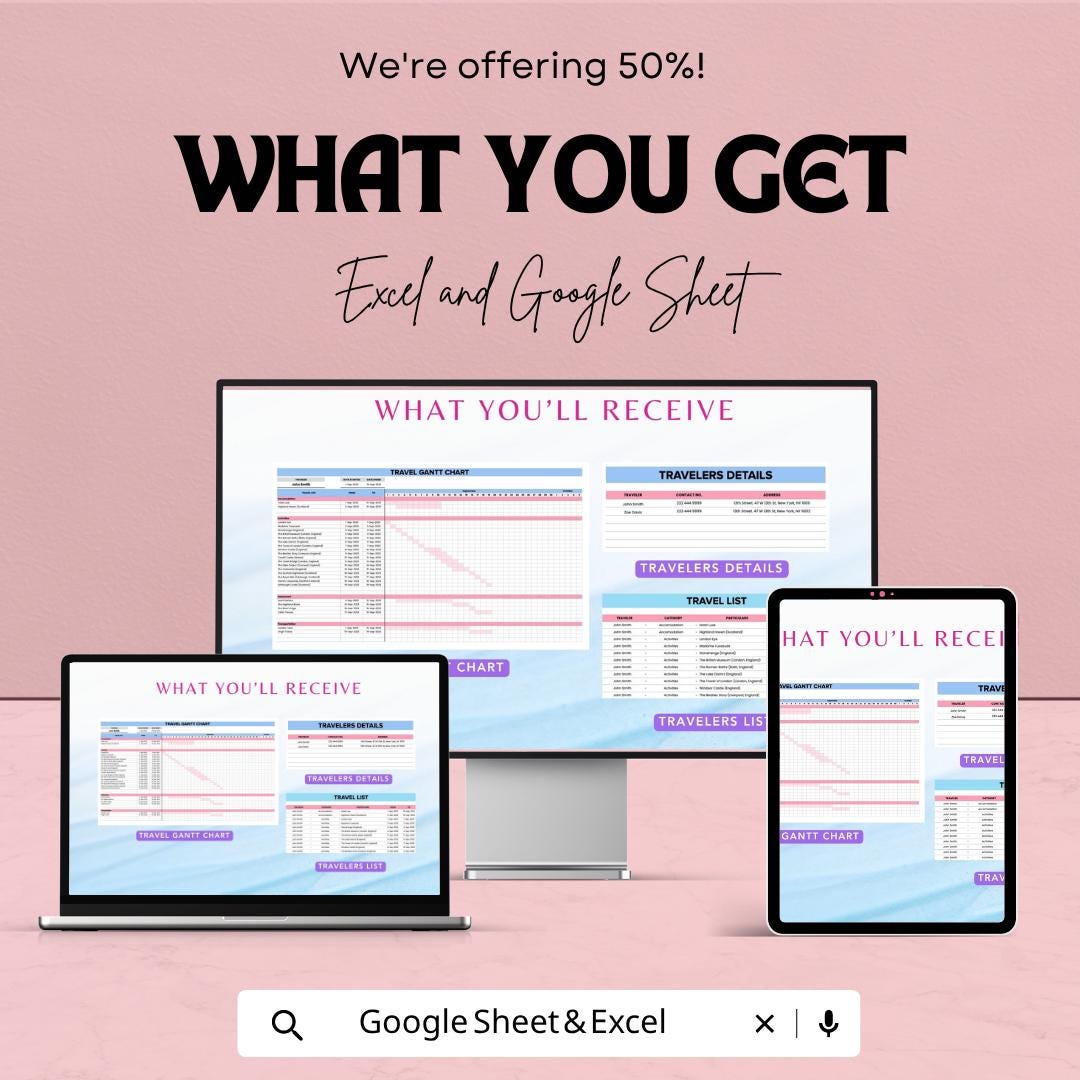 Travel Gantt Chart Template | Travel Planner Spreadsheet | Trip Itinerary Planner | Excel & Google Sheets | Vacation Planning Timeline