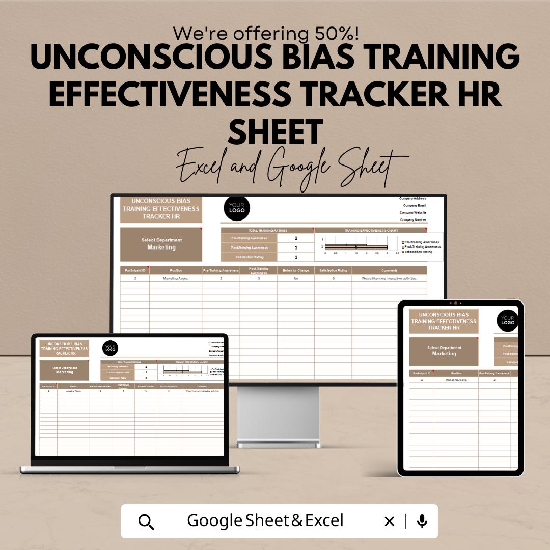 Unconscious Bias Training Effectiveness Tracker | HR Training Template | Excel & Google Sheets