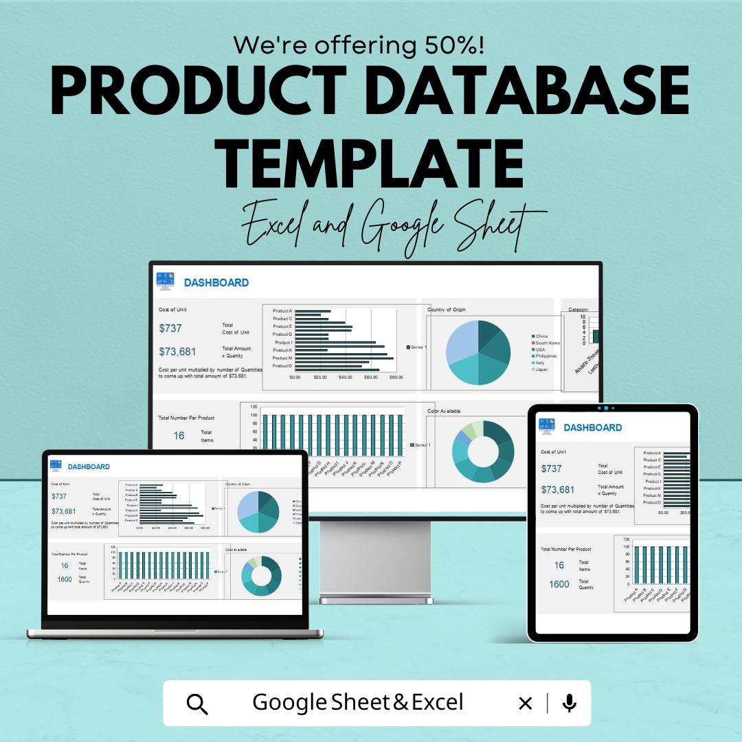 Product Database Template | Business Inventory Tracker | Product Cost Calculator | Data Management Spreadsheet