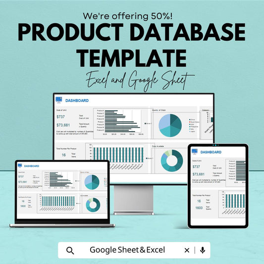 Product Database Template | Business Inventory Tracker | Product Cost Calculator | Data Management Spreadsheet