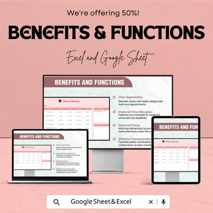 Schedule Table Sheet | Task Management and Appointment Scheduler | Excel & Google Sheets | 50% Off