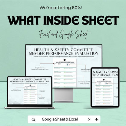 Health & Safety Committee Member Performance Evaluation Sheet | Excel and Google Sheets Template | Workplace Safety Evaluation