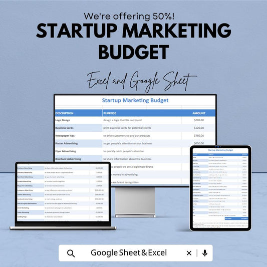 Startup Marketing Budget Template | Marketing Budget Spreadsheet | Business Budget Planner | Expense Tracker Template |