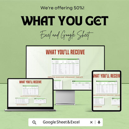 Employee Headcount Spreadsheet Template | Track Staff, Department & Employment Details | Google Sheets and Excel Compatible