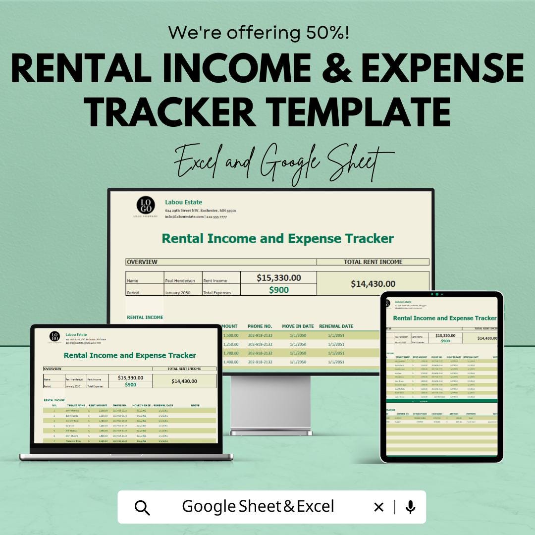 Rental Income & Expense Tracker Template |  Landlord Spreadsheet | Property Income Tracker | Rental Property Budget Sheet