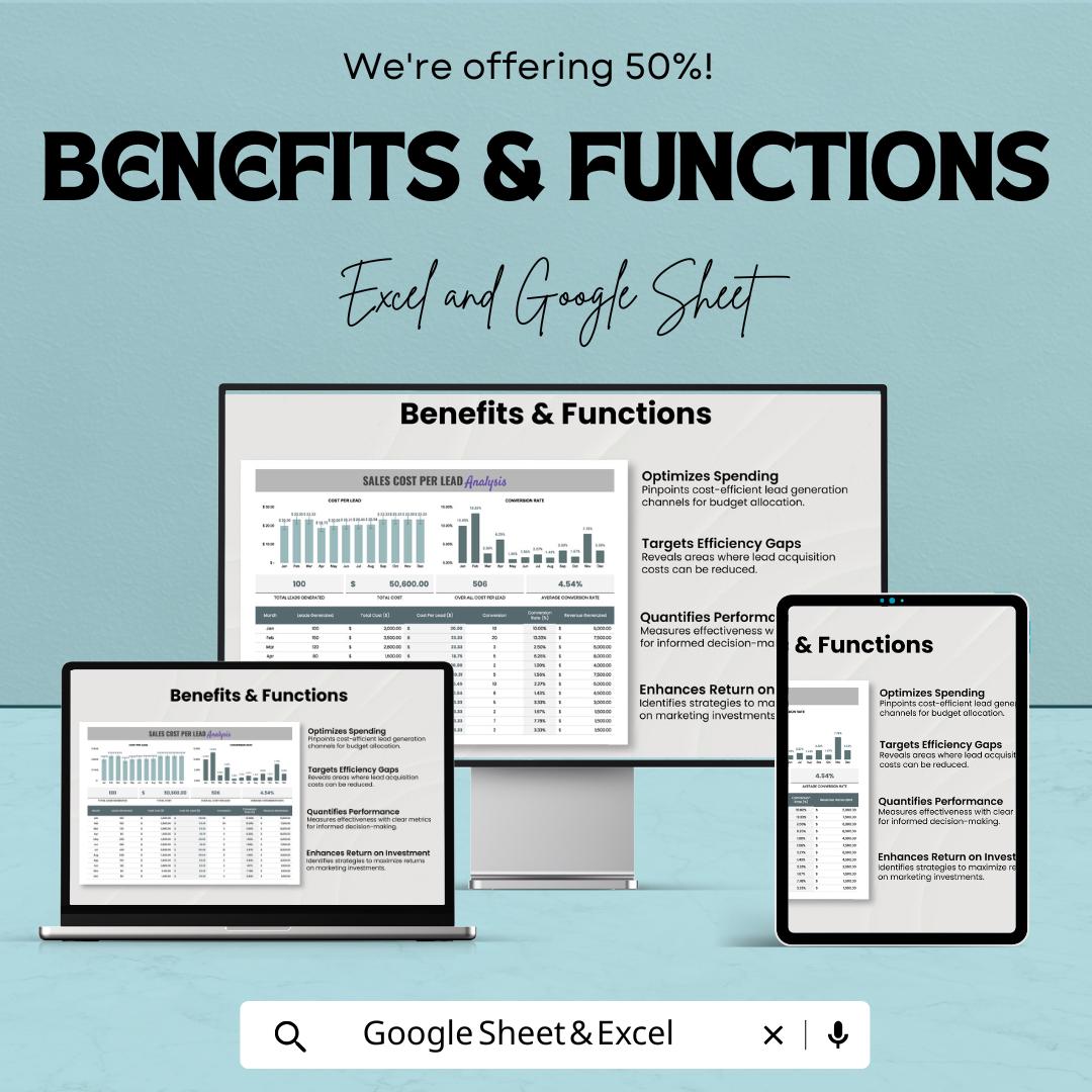 Sales Cost Per Lead Analysis Template | Marketing Cost Tracking Spreadsheet | CPL & Conversion Analysis