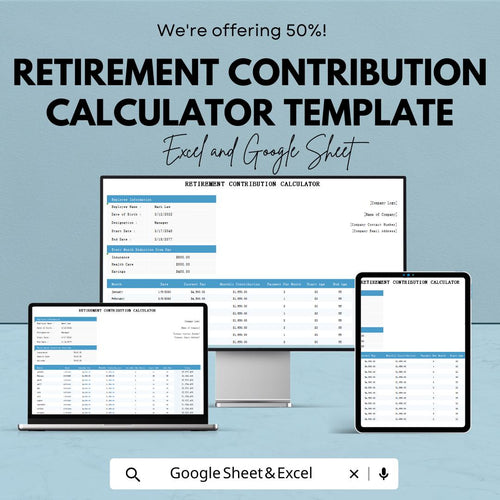 Retirement Contribution Calculator Template | Savings Projection Workbook | Investment Growth Calculator | Editable Financial Planner