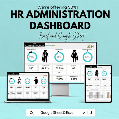 HR Administration Dashboard Sheet for Employee Analytics | Google Sheet Template | HR Metrics & Performance Tracker | HR Analytics Tool