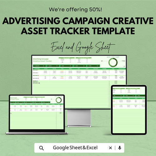 Advertising Campaign Tracker, Creative Asset Tracker Template, Marketing Content Planner, Campaign Management Spreadsheet
