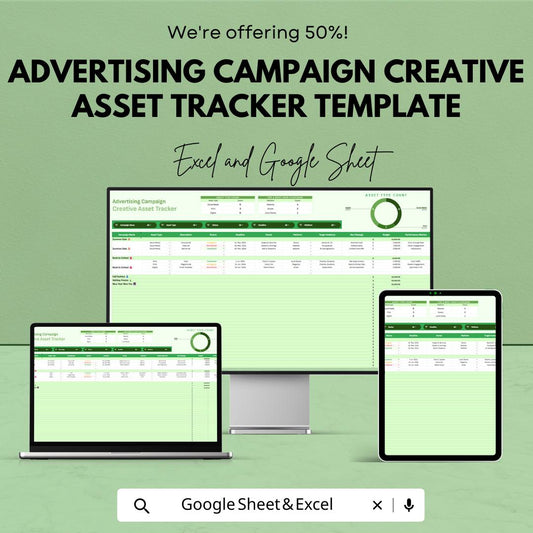 Advertising Campaign Tracker, Creative Asset Tracker Template, Marketing Content Planner, Campaign Management Spreadsheet