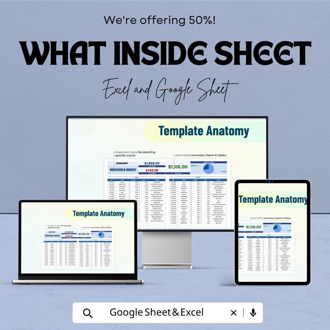 Household Budget Template Excel Google Sheets | Monthly Family Budget Planner | Expense Tracker Spreadsheet | Bill Organizer