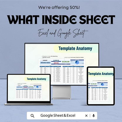 Household Budget Template Excel Google Sheets | Monthly Family Budget Planner | Expense Tracker Spreadsheet | Bill Organizer