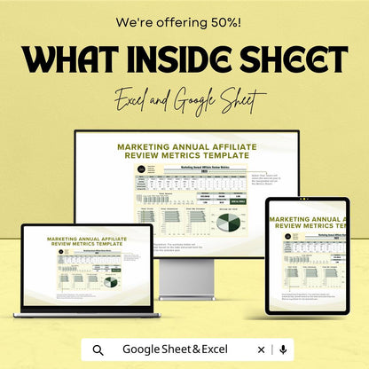 Marketing Annual Affiliate Review Metrics Sheet - Google Sheet Template for Performance Analysis & Tracking | Affiliate Program Analysis