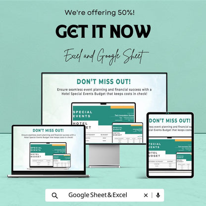 Hotel Special Events Budget Template, Event Budget Spreadsheet, Hotel Event Planner, Cost Tracker,  Hospitality Budget Tool