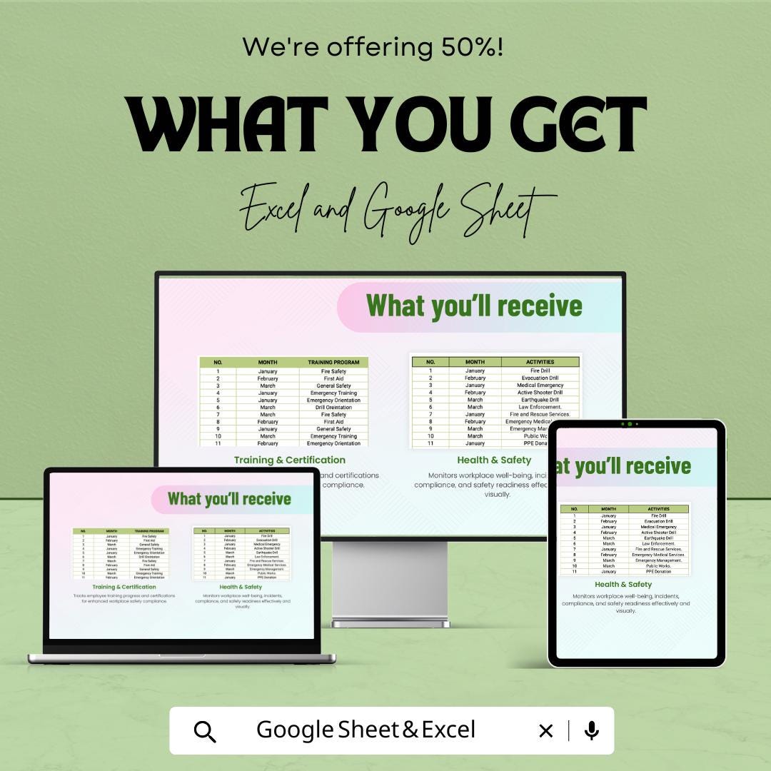 Health and Safety Dashboard Template | Workplace Safety Tracker | Incident & Compliance Dashboard Excel and Google Sheets