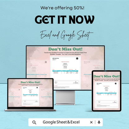 Project Price Quotation Sheet - Excel & Google Sheets Template for Professional Quotes, Business Pricing, Service Proposal
