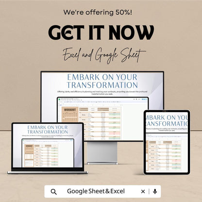Transformation Workout Template | Fitness Planner Spreadsheet | Weekly Workout Tracker | Gym Training Log