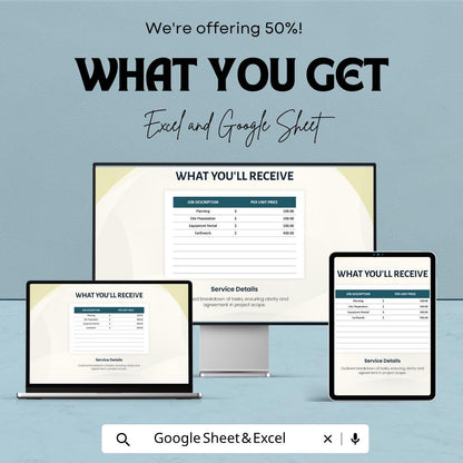 Simple Contractor Estimate Template | Construction Estimate Spreadsheet | Job Quote Invoice | Excel & Google Sheets