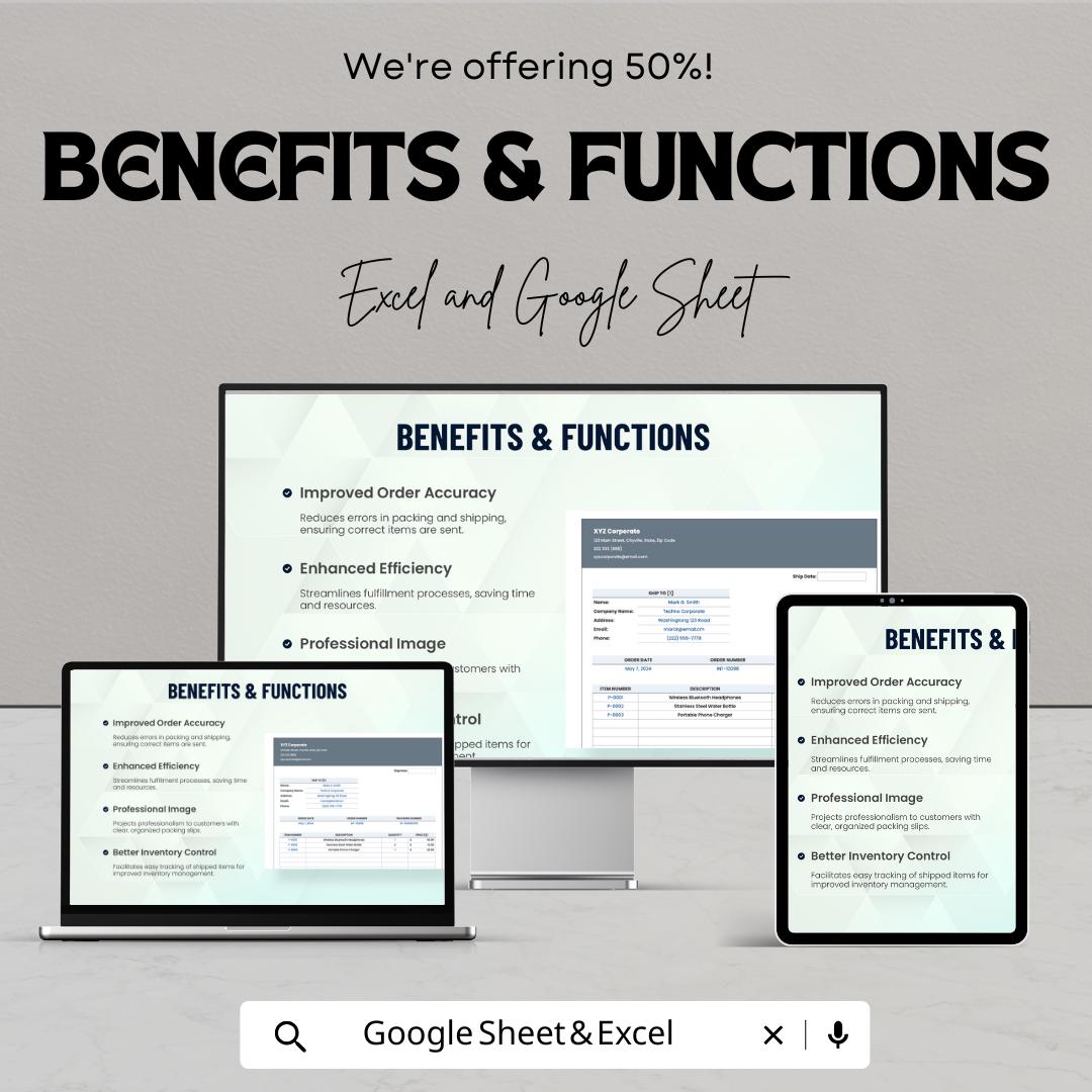 Shipping Packing Slip Sheet | Excel & Google Sheets Template | Shipping Label Template | Order Fulfillment Tracker | Packing List Generator