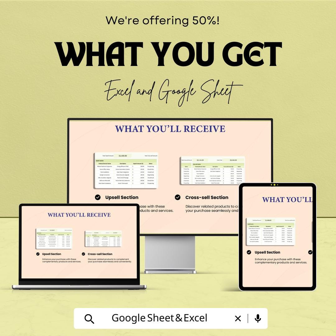 Sales Account Upsell and Cross-Sell Tracker Template | Sales Management Spreadsheet | Excel & Google Sheets CRM Tool | Growth Tracker |