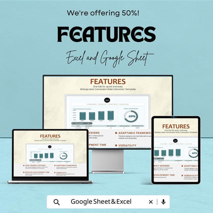 Startup Lead Conversion Rate Calculator Template | Lead Tracking Spreadsheet | Sales Conversion Tracker | Excel & Google Sheets