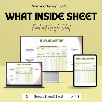 Media Spend ROI Forecast Sheet | Excel & Google Sheets | Advertising ROI Calculator | Campaign Budget Tracker | Marketing Spend Planner