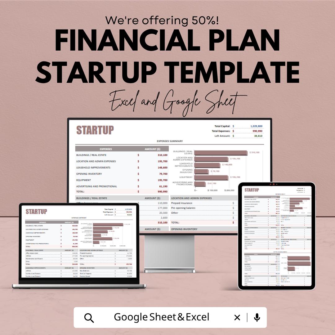 Financial Plan Startup Template | Startup Financial Spreadsheet | Business Budget Planner | Excel & Google Sheets | Startup Cost Planning